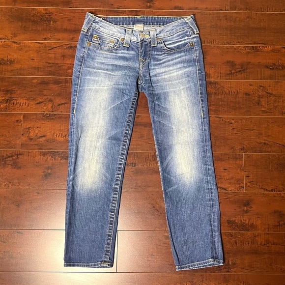 TRUE RELIGION Denim Lizzy Capri Jean Cropped Low Rise Blue Size 28 - Picture 3 of 12
